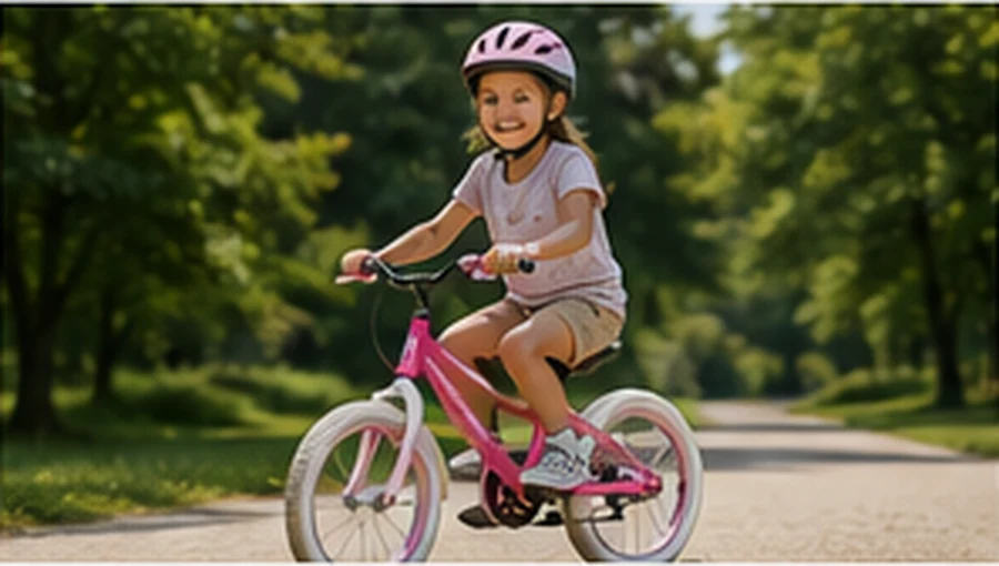 Barn som cyklar på en rosa cykel i en park