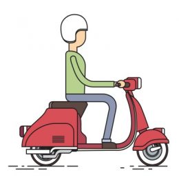 Man Ride Electrical Scooter Retro Electric Transport Thin Line Vector Illustration